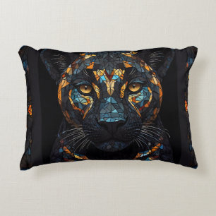 Cojín Decorativo Retrato de pantera negra con manchas de mosaico