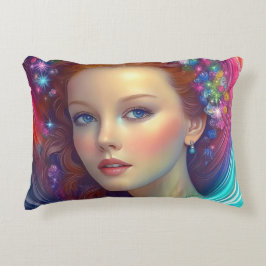 Cojín Decorativo Retrato de pelo arcoiris encantado