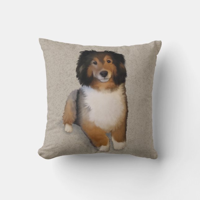 Cojín Decorativo Retrato de perro con mezcla de conchas (Anverso)