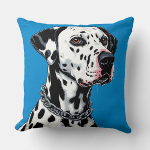 Cojín Decorativo Retrato de perro dálmata sobre fondo azul