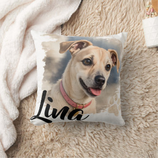 Cojín Decorativo Retrato de perro en acuarela con pincelada artísti