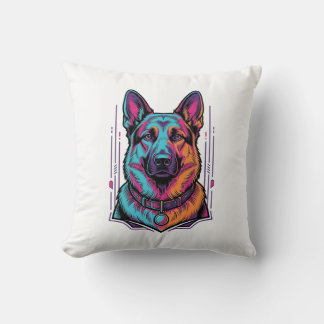 Cojín Decorativo Retrato de perro neon grabado vintage gráfico_1