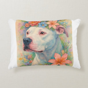 Cojín Decorativo Retrato de Pit Bull Floral Colorido de Impresión T