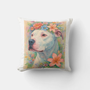 Cojín Decorativo Retrato de Pit Bull Floral Colorido de Impresión T