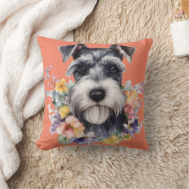 Cojín Decorativo Retrato de Schnauzer con flores