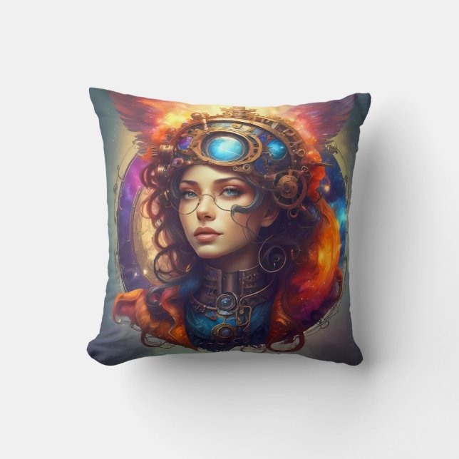 Cojín Decorativo Retrato de Steampunk de un chica (Anverso)