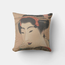 Cojín Decorativo Retrato de una mujer con abanico blanco – Japón Vi