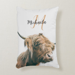 Cojín Decorativo Retrato de vaca de Highland nombre personalizado m