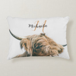 Cojín Decorativo Retrato de vaca de Highland nombre personalizado m