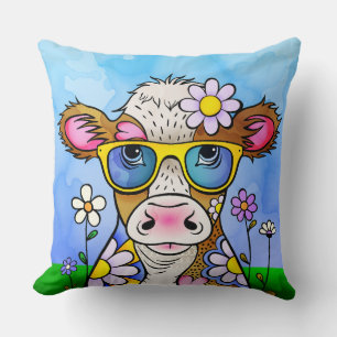 Cojín Decorativo Retrato de Vaca Doodle