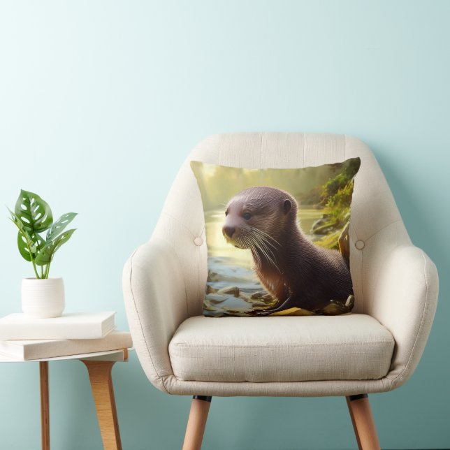 Cojín Decorativo Retrato de vida silvestre Baby Otter (Silla)