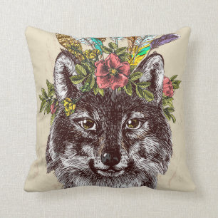 Cojín Decorativo Retrato del halo del lobo del estilo de Boho