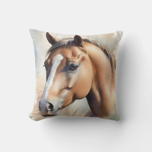Cojín Decorativo Retrato delicado de caballo en acuarela en pastel
