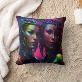 Cojín Decorativo Retrato doble colorido de mujeres con pelo rizado