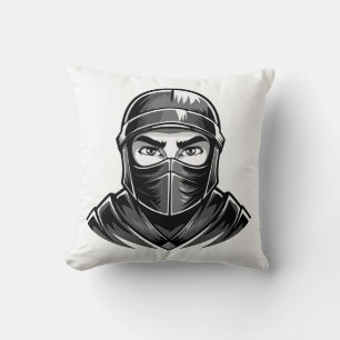 Cojín Decorativo retrato en blanco y negro de un guerrero ninja mas