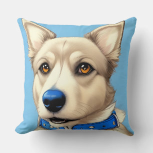 Cojín Decorativo Retrato en primer plano de un perro con collar azu
