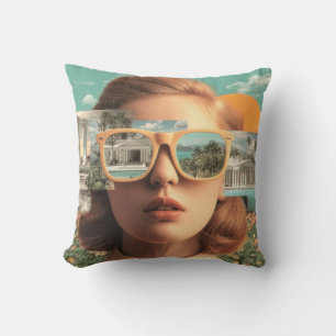 Cojín Decorativo Retrato femenino surrealista con gafas de sol retr