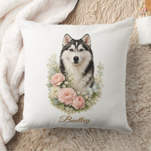 Cojín Decorativo Retrato floral de Husky siberiano