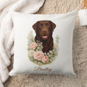 Cojín Decorativo Retrato floral de Labrador de chocolate