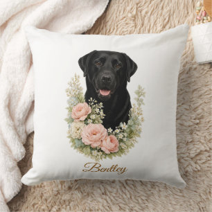 Cojín Decorativo Retrato floral de Labrador negro