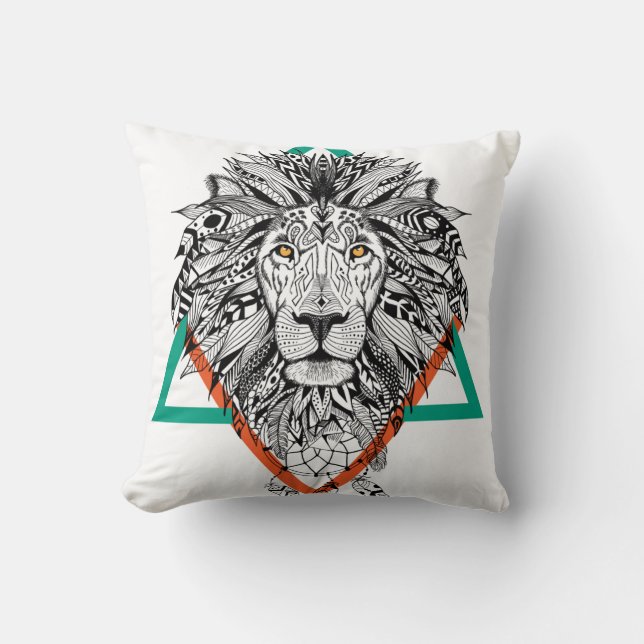 Cojín Decorativo Retrato geométrico azteca del león (Anverso)