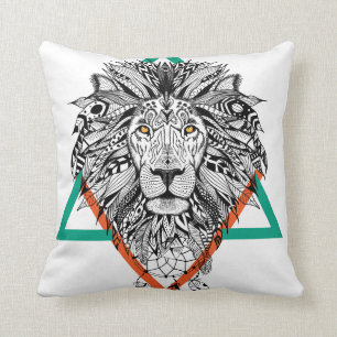 Cojín Decorativo Retrato geométrico azteca del león