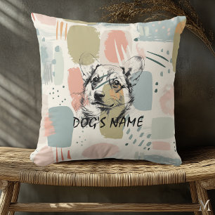 Cojín Decorativo Retrato moderno de Corgi – Pincelada abstracta pas