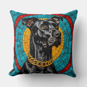 Cojín Decorativo Retrato mosaico de un perro negro