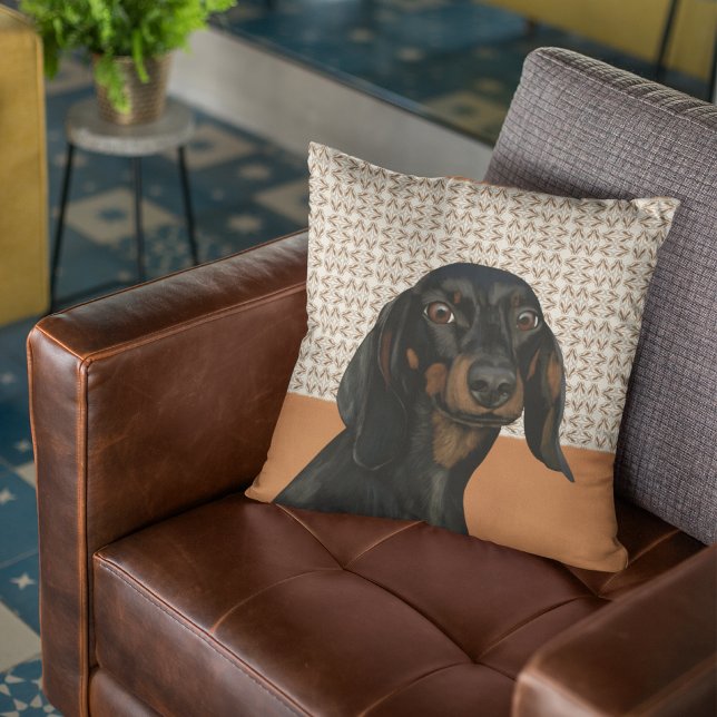 Cojín Decorativo Retrato negro de perro de Dachshund (Subido por el creador)