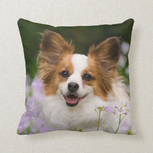 Cojín Decorativo Retrato romántico del perro de Papillon, cuadrado