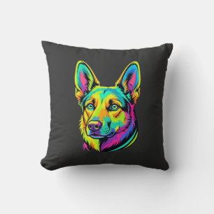 Cojín Decorativo Retrato vectorial colorido de perro neon