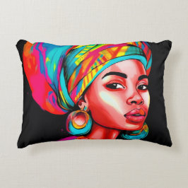 Cojín Decorativo Retrato vibrante con envoltura de cabeza colorida