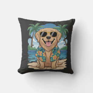 Cojín Decorativo Retriever Tropical � Perro Vibraciones de Playa Do