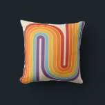 Cojín Decorativo Retro 1970s Style Arched Stripes Geometric Pattern<br><div class="desc">This artwork channels a retro graphic spirit, forming the letter‑like curve with parallel bands of red, orange, yellow, light blue, teal, and purple. The layered arcs flow in harmony, evoking the bold optimism of 1970s design. Set against a soft beige background, the vibrant rainbow palette stands out with clarity and...</div>