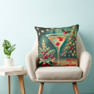 Cojín Decorativo Retro 50s Cóctel Martini de Navidad Alegre y Brill