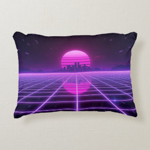 Cojín Decorativo Retro 80s Neon Synthwave Cuadrícula