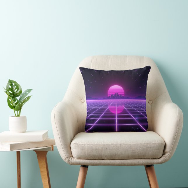 Cojín Decorativo Retro 80s Neon Synthwave Cuadrícula (Silla)