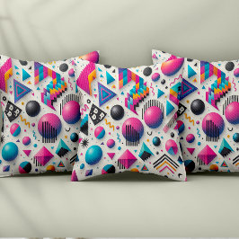 Cojín Decorativo Retro 90s Memphis Geometric Neon Bold Throw Pillow