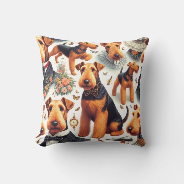 Cojín Decorativo Retro Airedale Terrier Seamless (Anverso)