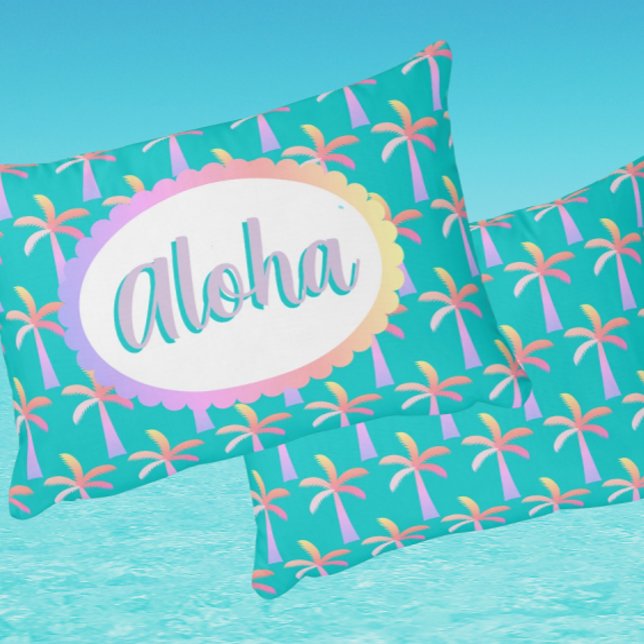 Cojín Decorativo Retro Aloha Personalized Pastel Palms (Personalize it!)