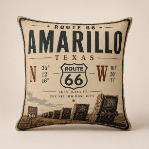 Cojín Decorativo Retro Amarillo Ruta 66 Coordenadas