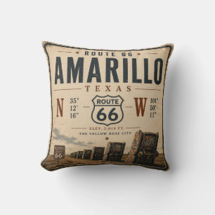 Cojín Decorativo Retro Amarillo Ruta 66 Coordenadas