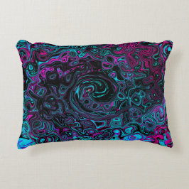 Cojín Decorativo Retro Aqua Magenta y Black Abstract Swirl