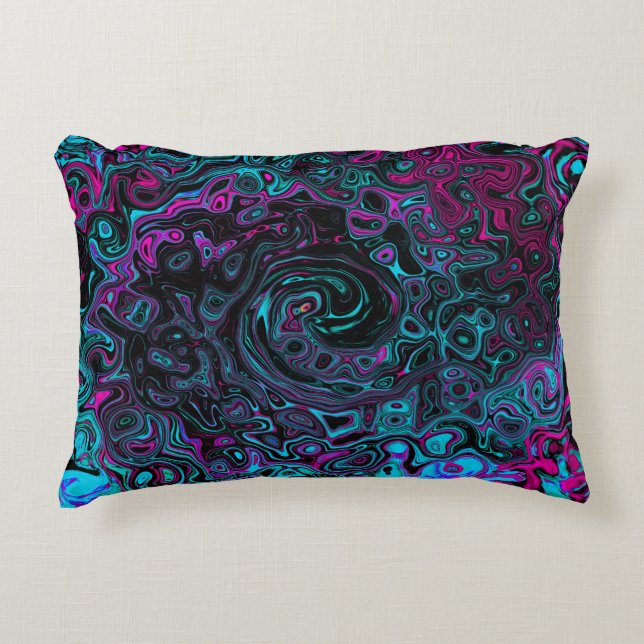 Cojín Decorativo Retro Aqua Magenta y Black Abstract Swirl (Anverso)