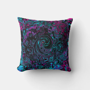 Cojín Decorativo Retro Aqua Magenta y Black Abstract Swirl