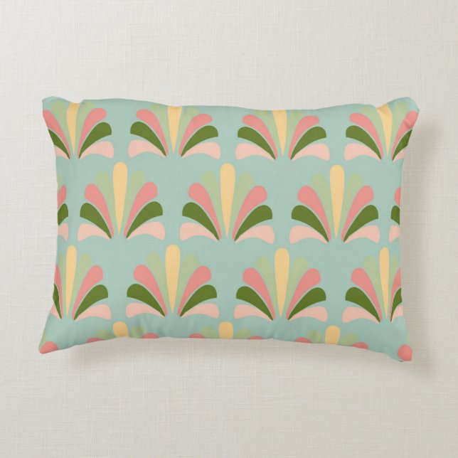Cojín Decorativo Retro Art Deco Rosa Verde (Reverso)