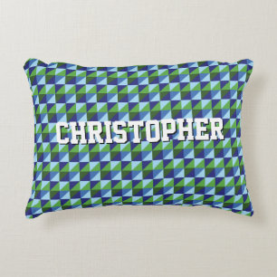 Cojín Decorativo Retro Azul y Verde Triángulo Geométrico Abstracto