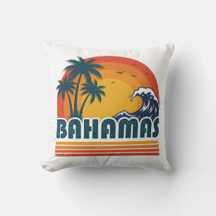 Cojín Decorativo Retro Bahamas Playa Atardecer Verano 70s Palma
