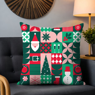 Cojín Decorativo Retro Bauhaus Navidad Patchwork Rojo Verde