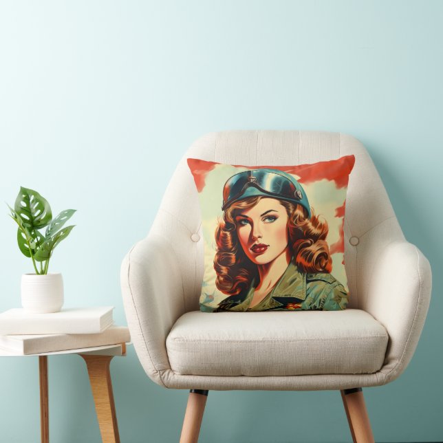 Cojín Decorativo Retro bella mujer soldado (Silla)